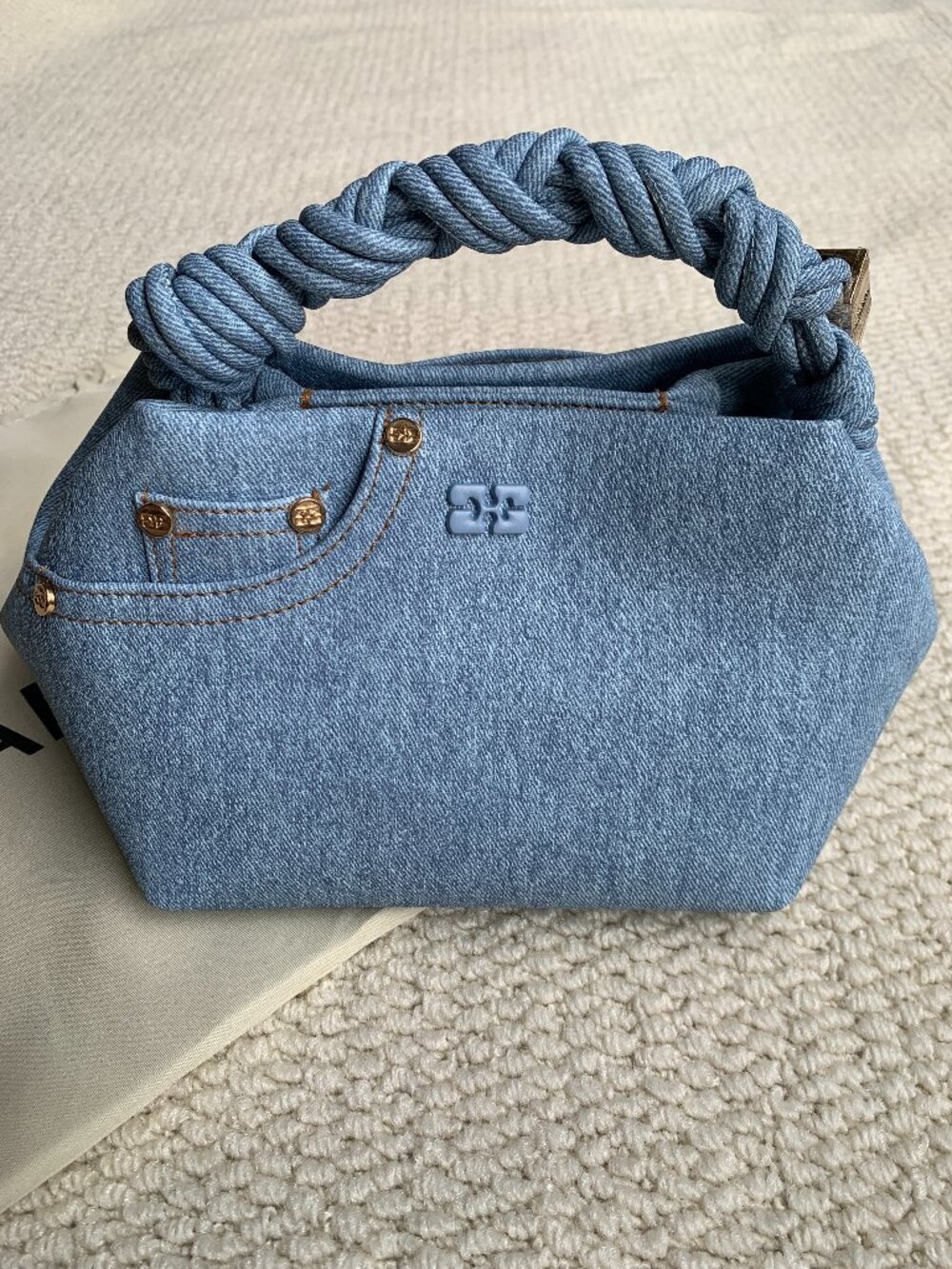 GANNI Small Denim Bou Bag with Twisted Handle